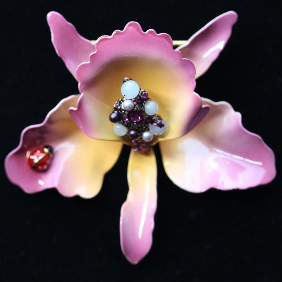 Joan Rivers - Floral Brooch, Ladybug, Orchid, Pastel Pin, Large Brooch - Picture 1 of 10